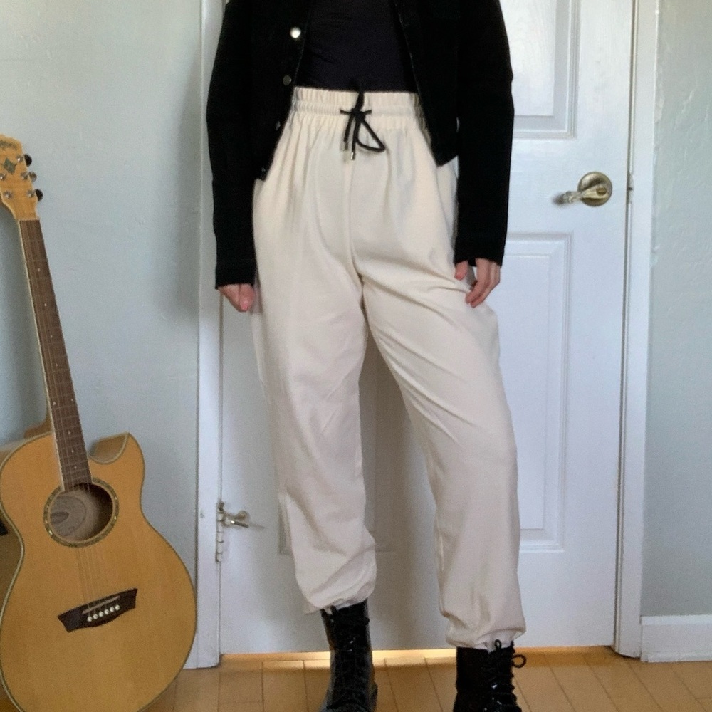 Zara Cream Drawstring Jogger Track Pants